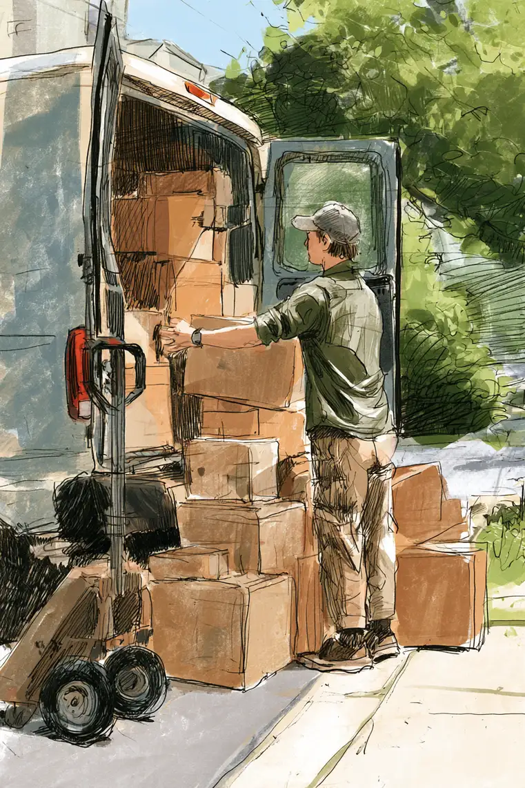 Man loading moving boxes into a rental van — a moving-week 2,000 dollar loan scenario