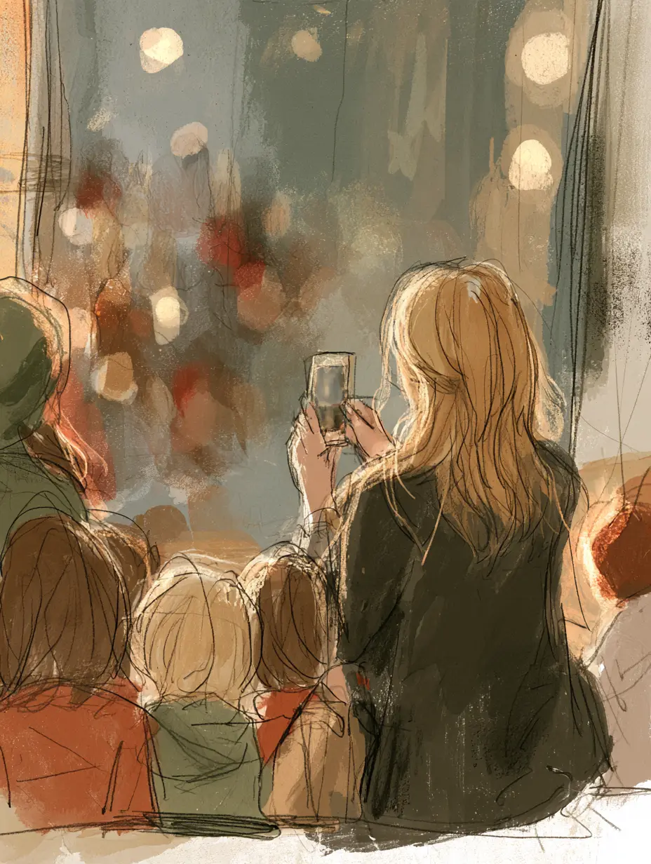 Parent photographing a children's holiday pageant from the audience