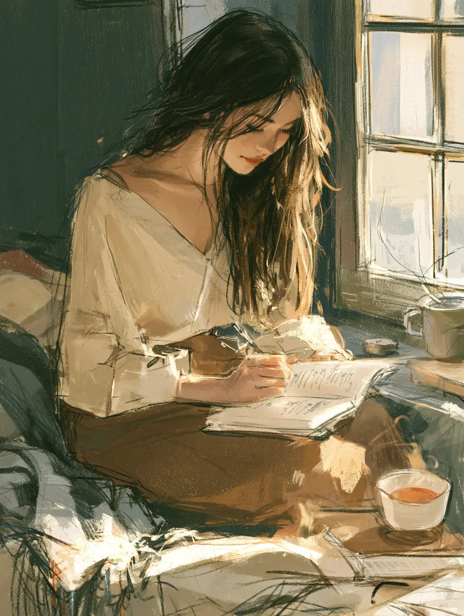 Woman planning her personal loan budget in a sunny window nook